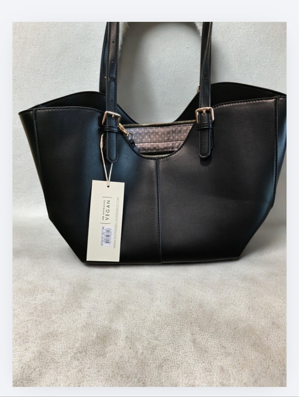 🔥 NWT Vegan Leather Black Tote Bag with Pouch
